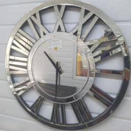 Biznest 60Cm Round Mirrored Wall Clock Large Roman Numeral Silver Finish Modern Decorative