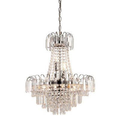 Luminosa Lighting Luminosa Amadis 6 Light Ceiling Pendant Chrome, Clear Faceted Glass Beads, E14