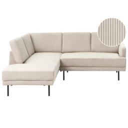 Beliani Corner Sofa 4 Seater Breda Corduroy Beige Right Hand - thumbnail 1