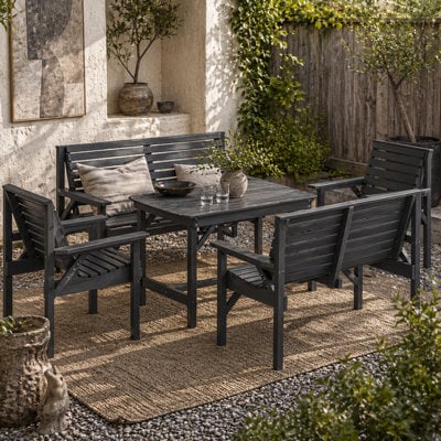 Wyld Haus Masera 6-Seater Grey Wooden Outdoor Dining Set With Parasol Hole Table - image 1