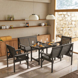 Wyld Haus Masera 6-Seater Grey Wooden Outdoor Dining Set With Parasol Hole Table - thumbnail 8