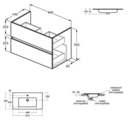 Ideal Standard Eurovit+ 800mm Wall Mounted Vanity Unit With 2 Drawers In Natural Oak - thumbnail 4