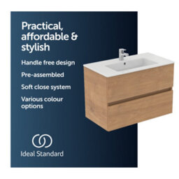 Ideal Standard Eurovit+ 800mm Wall Mounted Vanity Unit With 2 Drawers In Natural Oak - thumbnail 5