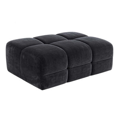 Furnishings For Less UK Jenson Black Large Plush Velvet Footstool Ottoman Cross Stitching