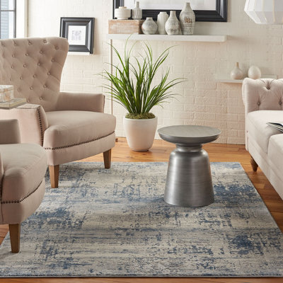 Ivory Blue Luxurious Abstract Modern Machine Made Easy To Clean Rug For Living Room Bedroom And Dining Room-120Cm X 180Cm - image 1