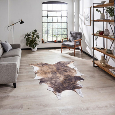 Think Rug Faux Print Cow Brown White Rug-155Cm X 195Cm - image 1