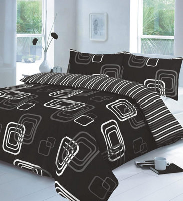 Homes & Linen Luxury Blake Geometric Duvet Cover Set With Pillowcase Reversible Stripes Bedding Set