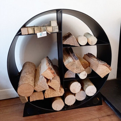 Inspirational Gifting Steel Round Log Store & Shelves Metal Log Holder Log Storage In Black - image 1