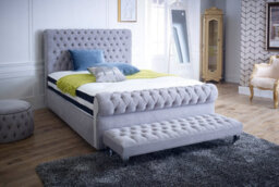 Stratus Interiors Quebec Soft Velvet Chesterfield Sleigh Scroll Bed Frame - Single - Gas Lift Ottoman Storage - thumbnail 4