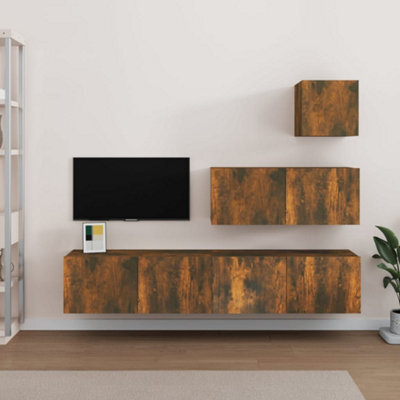 Berkfield 4 Piece Tv Cabinet Set Smoked Oak Engineered Wood - image 1