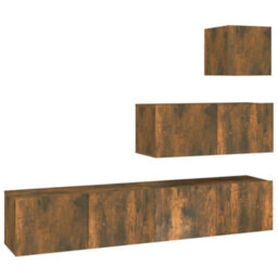 Berkfield 4 Piece Tv Cabinet Set Smoked Oak Engineered Wood - thumbnail 2