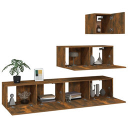 Berkfield 4 Piece Tv Cabinet Set Smoked Oak Engineered Wood - thumbnail 4
