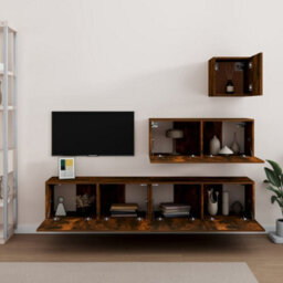 Berkfield 4 Piece Tv Cabinet Set Smoked Oak Engineered Wood - thumbnail 3
