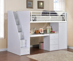 Save On Goods UK White Wood Finish Captains High Sleeper Kids Bed Frame.desk,drawers Storage, Wardrobe, Robe, Childs High Sleeper Bunk Bed Frame.