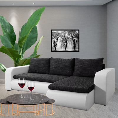 Brooklyn Lshaped Corner Sofa Bed With Storage Reversible Side Pull Out Sleep Function White And Black - image 1