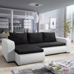 Brooklyn Lshaped Corner Sofa Bed With Storage Reversible Side Pull Out Sleep Function White And Black - thumbnail 2