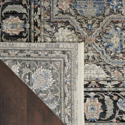 Grey/navy Traditional Luxurious Easy To Clean Bordered Floral Dining Room Bedroom And Living Room Rug -259Cm X 351Cm - thumbnail 7
