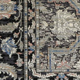 Grey/navy Traditional Luxurious Easy To Clean Bordered Floral Dining Room Bedroom And Living Room Rug -259Cm X 351Cm - thumbnail 4