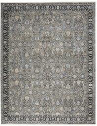 Grey/navy Traditional Luxurious Easy To Clean Bordered Floral Dining Room Bedroom And Living Room Rug -259Cm X 351Cm - thumbnail 9