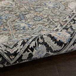 Grey/navy Traditional Luxurious Easy To Clean Bordered Floral Dining Room Bedroom And Living Room Rug -259Cm X 351Cm - thumbnail 6