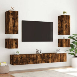 Berkfield Tv Wall Cabinet With Led Lights Smoked Oak 40.5X35X40 Cm - thumbnail 6
