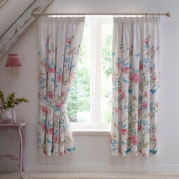 Dreams & Drapes Amelle Blue Floral Print Pair Of Pencil Pleat Curtains With Tie-Backs - thumbnail 1