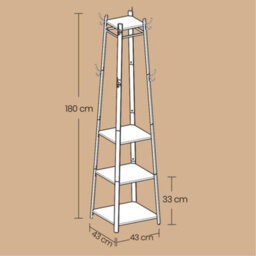 LEDREM Coat Rack, Coat Stand With 3 Shelves, Hall Tree Free Standing With Hooks, Steel Frame, For Entryway, Living Room, Oak And White - thumbnail 6