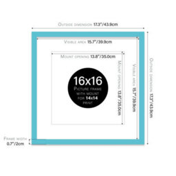 "16X16"" Turquoise Picture Frame - 16X16"" Square Frame With 14X14"" Mount For 16X16""/14X14"" Pictures Moderrn Style Thin Edge, 1 Pack" - thumbnail 2