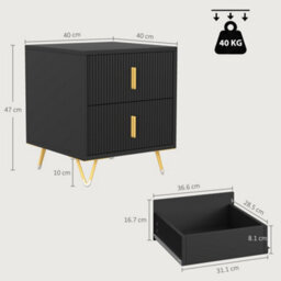 Homcom Bedside Table, Modern Nightstand With Hairpin Legs, Black - thumbnail 3