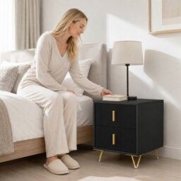 Homcom Bedside Table, Modern Nightstand With Hairpin Legs, Black - thumbnail 8