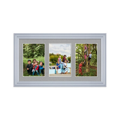 AK Frames 40X20Cm Silver Classic Multi Photo Frame With Silver Mount - Holds 3 Apertures (3X) 6X4 Photos - image 1