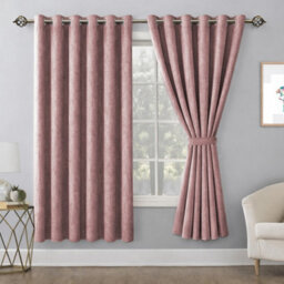 Bedlooms Blush Pink Linen Curtain 100% Blackout Thermal Insulated Eyelet Curtain (Pair) 66 X 54 Inches With Tie Back Two - thumbnail 9