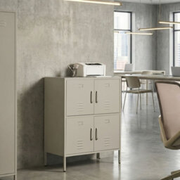 Wyld And Coco Four-Door Sideboard Cabinet In Light Beige For Home Office, Wall-Mount, 800 X 400 X 1010mm - thumbnail 2