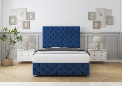 "Comfort Florida Navy Plush Divan Bed Base 2 Drawers Left Side - 26"" Strutted & 12"" Footboard 4'6 Double" - image 1
