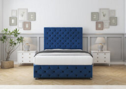 "Comfort Florida Navy Plush Divan Bed Base 2 Drawers Left Side - 26"" Strutted  & 12"" Footboard 4'6 Double" - thumbnail 1