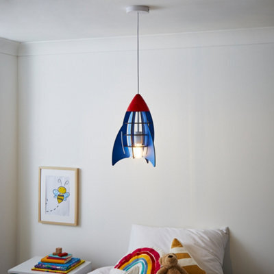 Litecraft Blue Rocket Glow Kids Ceiling Pendant - image 1