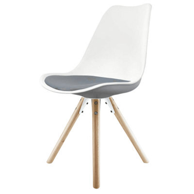 Fusion Living Soho White & Dark Grey Plastic Dining Chair With Pyramid Light Wood Legs - image 1