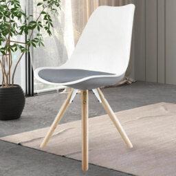 Fusion Living Soho White & Dark Grey Plastic Dining Chair With Pyramid Light Wood Legs - thumbnail 2