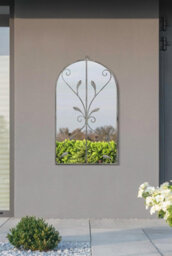 "Mirroroutlet - The Arcus - Concrete Colour Metal Frame Arched Garden Mirror 31"" X 18"" (80 X 46 Cm)" - thumbnail 2