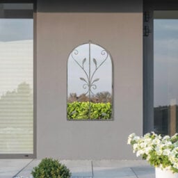 "Mirroroutlet - The Arcus - Concrete Colour Metal Frame Arched Garden Mirror 31"" X 18"" (80 X 46 Cm)"
