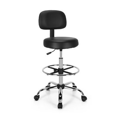 Costway Ergonomic Drafting Chair Faux Leather Upholstered Rolling Stool W/ Backrest - image 1