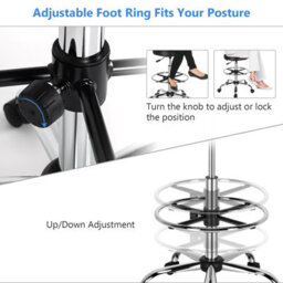 Costway Ergonomic Drafting Chair Faux Leather Upholstered Rolling Stool W/ Backrest - thumbnail 8