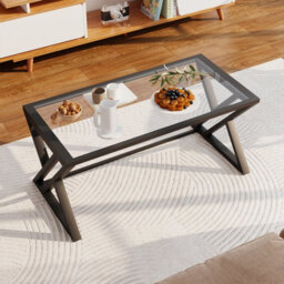 Huhote Modern Open Design Rectangular Glass Coffee Table With Black Metal Frame 39X19X18 In End Side Table Beside Table For Home - thumbnail 1