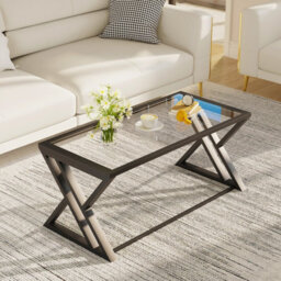 Huhote Modern Open Design Rectangular Glass Coffee Table With Black Metal Frame 39X19X18 In End Side Table Beside Table For Home - thumbnail 3
