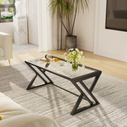 Huhote Modern Open Design Rectangular Glass Coffee Table With Black Metal Frame 39X19X18 In End Side Table Beside Table For Home - thumbnail 2