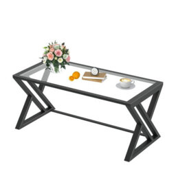 Huhote Modern Open Design Rectangular Glass Coffee Table With Black Metal Frame 39X19X18 In End Side Table Beside Table For Home - thumbnail 9