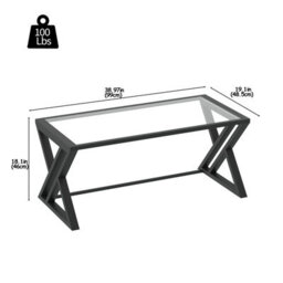 Huhote Modern Open Design Rectangular Glass Coffee Table With Black Metal Frame 39X19X18 In End Side Table Beside Table For Home - thumbnail 8