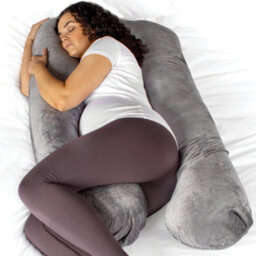 Aamira U Shaped Pregnancy Pillow  Grey, 130X75X20Cm Shredded Memory Foam Full Body Maternity Cushion For Sleeping