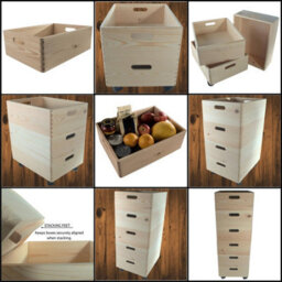 Woodeedoo 2 Tier Shallow Wooden Storage Box Set On Wheels Stackable Wide Diy Pine Crates Shelf Kitchen Organisation 40X30X31.5 Cm - thumbnail 9