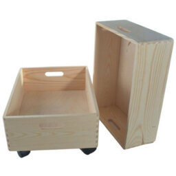 Woodeedoo 2 Tier Shallow Wooden Storage Box Set On Wheels Stackable Wide Diy Pine Crates Shelf Kitchen Organisation 40X30X31.5 Cm - thumbnail 2